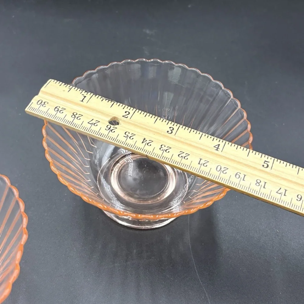 Pink Depression Glass Petal Ware Fruit Cup Ribbed Scalloped‎ Set Of 2 Small